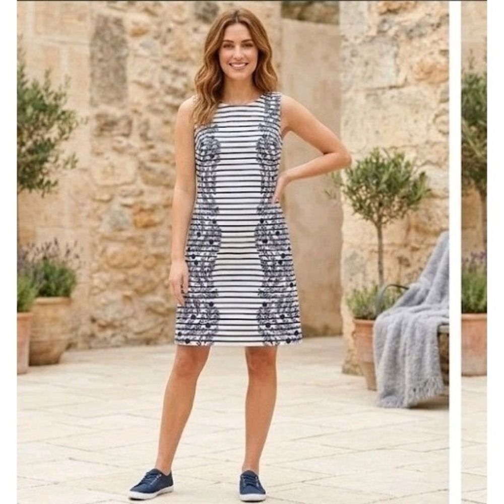 Boden Classy Sheath Striped Dress with Floral Accents Size 6